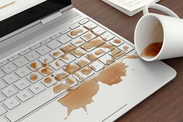 coffee spilled on the laptop showing practices for personal computer maintenance